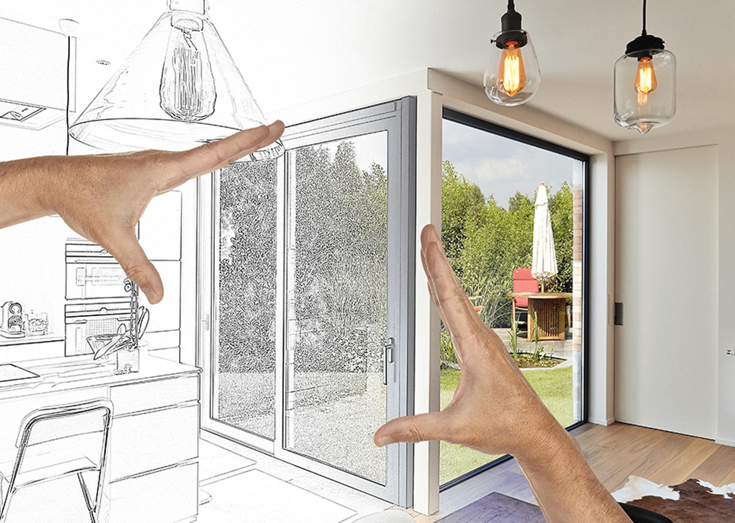 Hands framing drawn renovations